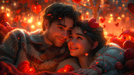 Valentine's day lights of love: moments of tenderness and warmth in each other's embrace