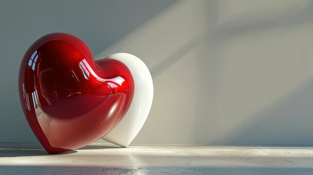 A pristine white 3D rendered red heart sculpture