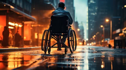 Fotobehang A person in a wheelchair crossing the road  © PNG