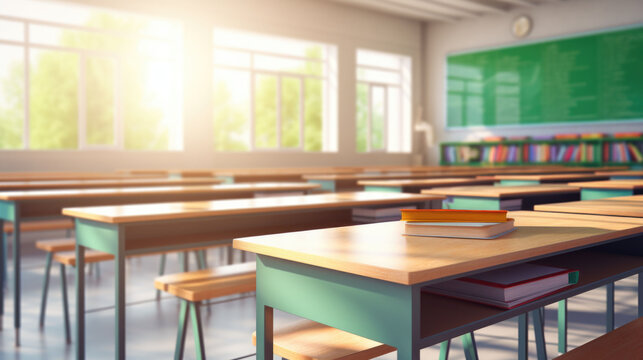Empty school classroom in blur background