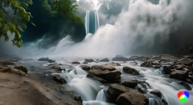 The view of the waterfall and the surrounding atmosphere is so beautiful