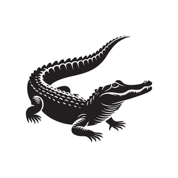 Jungle Royalty: Alligator Silhouette Collection Depicting the Majestic Presence of Reptilian Royalty - Alligator Illustration - Alligator Vector - Reptile Silhouette
