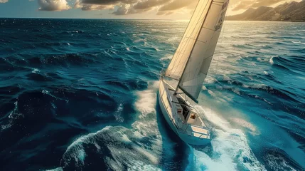Wandaufkleber A person sailing a boat and enjoying the sea © PNG