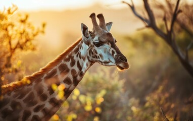 Close up shot of a giraffes graceful movements