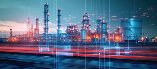 Steel pipeline outdoor structure in oil and gas chemical factory. AI generated image