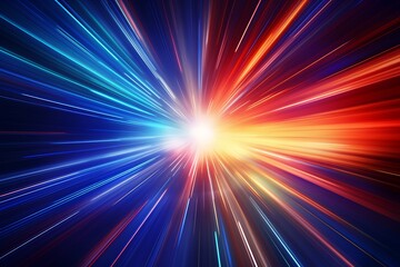 Abstract background with rays of light and beams in red and blue
