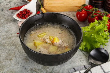 Homemade chicken soup with vegetables
