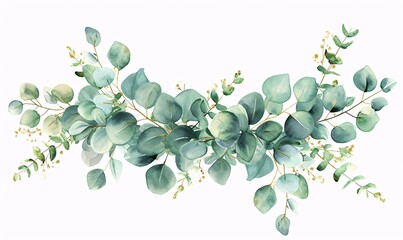 a watercolor painting of a eucalyptus wreath the leave - obrazy, fototapety, plakaty