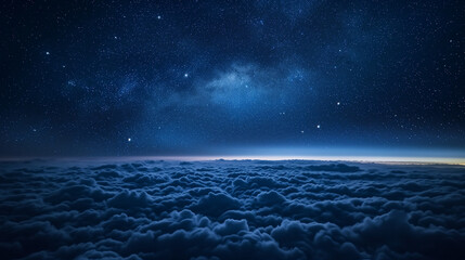 over clouds at night, starry sky