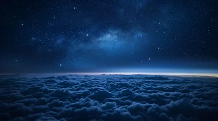 Fotobehang over clouds at night, starry sky © sandsun