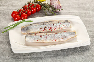 Marinated herring fillet with green onion