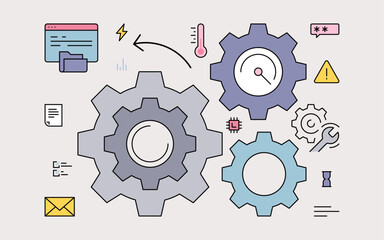 Factory mechanism and gear wheels with machine work technology concept vector illustration.