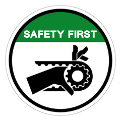 Safety First Hand Entanglement Notched Belt Drive Symbol Sign, Vector Illustration, Isolate On White Background Label .EPS10