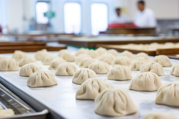 Fototapeta na wymiar Industrial plant producing fresh dumplings