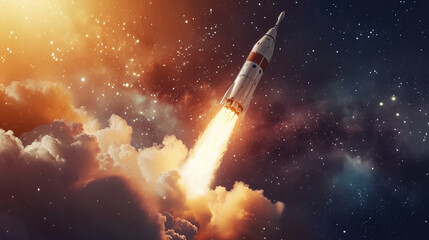 Rocket flies through the clouds