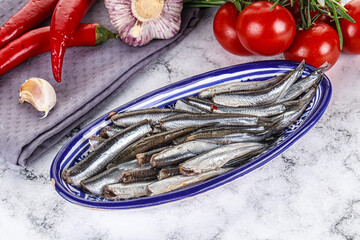 Pickled anchovy in the plate