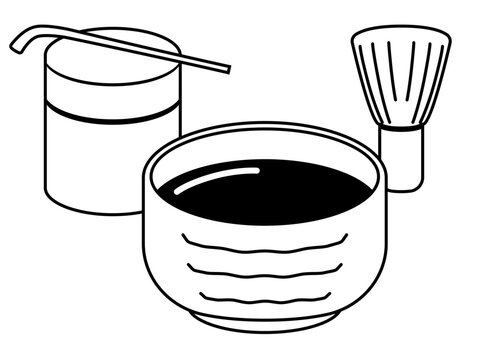 白黒のシンプルな手描きの茶道のイラスト