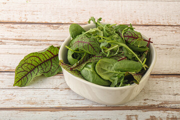 Green mix salad in the bowl