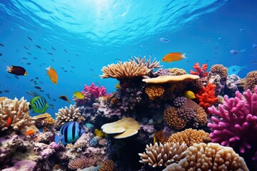 Vibrant Coral Reef Teeming With Colorful Fish, Underwater life of the Red Sea, showcasing a colorful and beautiful underwater world, AI Generated