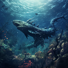 Fototapeta premium big seaserpent monsters under the ocean