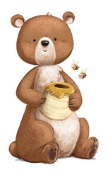 Sitting bear eating honey with honeycomb - 720595526