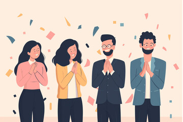 Illustration image capturing the moment of employee recognition with colleagues applauding and celebrating, Focus on the joy and appreciation in their expressions, Business team clapping together