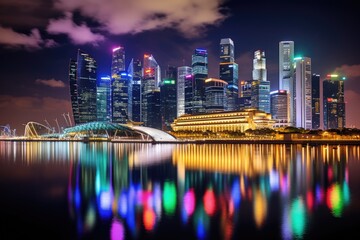 Singapore skyline at night. Singapore is the world's largest financial centre and the most densely...