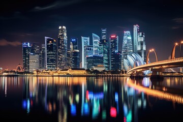 Singapore skyline at night. Singapore is the most populous city in the world, Singapore city at...
