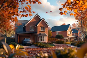 Suburban home from the front garden in early Autumn as the leaves begin to turn