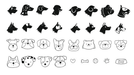 Different type of vector  dog faces for design.