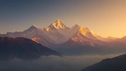 Photo sur Plexiglas Himalaya A peaceful sunrise over the Himalayas showcasing the majestic peaks and serene mountain landscape.