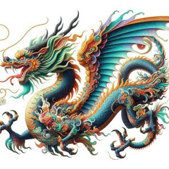 Obraz premium Majestic Chinese Flying Dragon Soars in Celebration: A Vibrant Tribute to Chinese New Year and the Timeless Dance with the Ancient Lunar Cycle