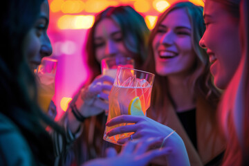 Friends enjoying nightlife at a club, the image reflects the vibrant energy of a social gathering with a lively atmosphere.