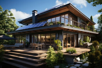 Fototapeta na wymiar Solar panels on the roof of a house or villa