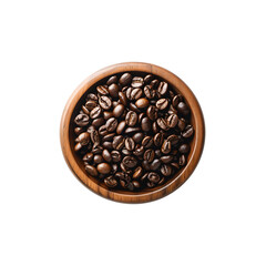 Fototapeta premium Fresh coffee beans in wooden bowl with transparent background png