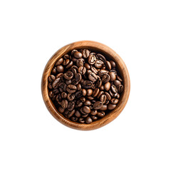 Fresh coffee beans in wooden bowl with transparent background png
