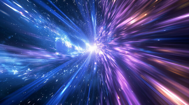 glowing neon light trails, conveys the energy of a super-fast journey through space. Generative AI