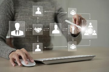 Organization chart showing hierarchy structure of teams in corporation with CEO.. Business...
