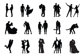 Couple love silhouette set on white background