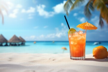 Summer vacation concept Cocktail on the beach, Ai generated