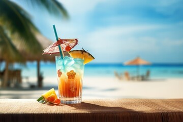Summer vacation concept Cocktail on the beach, Summer cocktails on luxury tropical beach resort at sunset. Party, Vacations, summer holidays, summertime., Ai generated