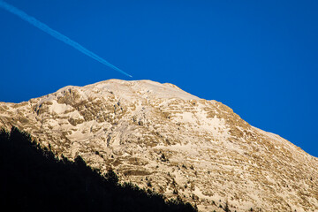 Mount Canin, Julian Alps, at sunset.
Warm light, planes, rocks and snow