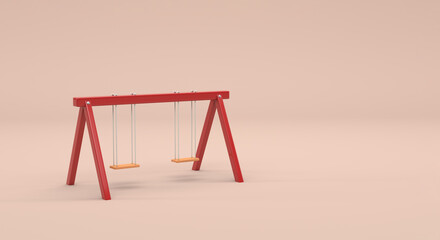 wooden swing for children's playground, red