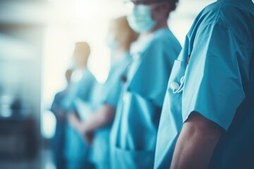 Team of doctor in a hospital background, Hospital medical team banner with group of smiling healthy doctors and nurses, Ai generated - obrazy, fototapety, plakaty