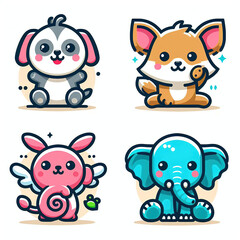 set of animals cartoon sticker