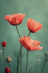 Obraz premium three brown flower on green background