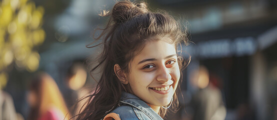 Girl smiling at the camera. The image captures a joyful moment, radiating warmth and positivity in a candid and delightful expression.