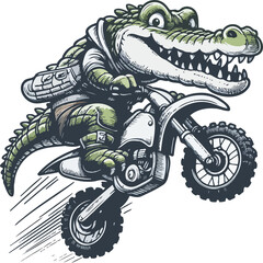 Crocodile riding a motocross bike
