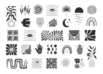 Set of abstract black and white elements. For the design of posters, patterns, covers and more.