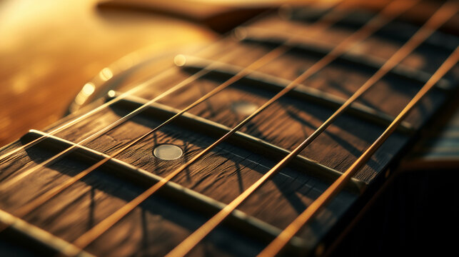 Close up of accoustic guitar strings
